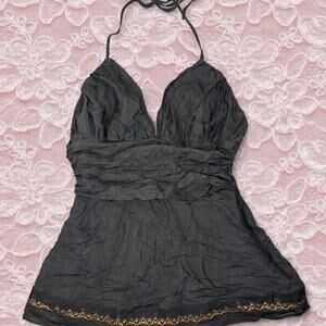 Express Black Silk Halter Neck Top Size XS Elegant